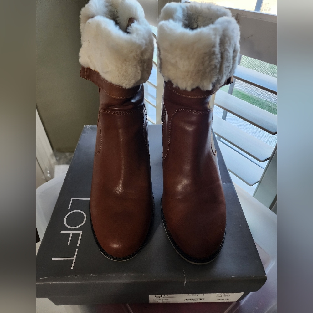 LOFT ankle boots with the fur cognac brown cream fur size 11